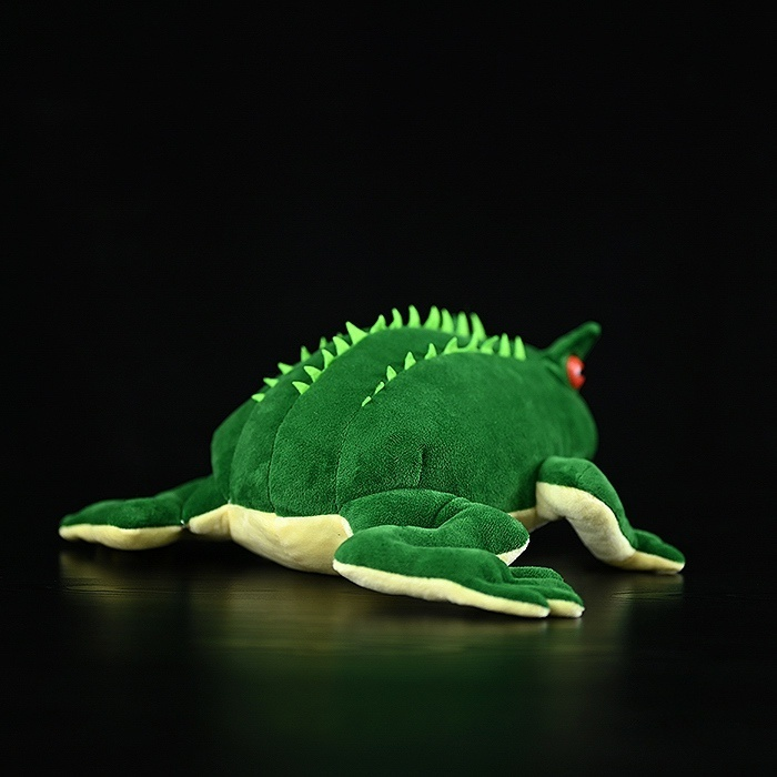 Rear view of Beelzebufo plush toy with detailed spines and soft texture, perfect for paleontology fans