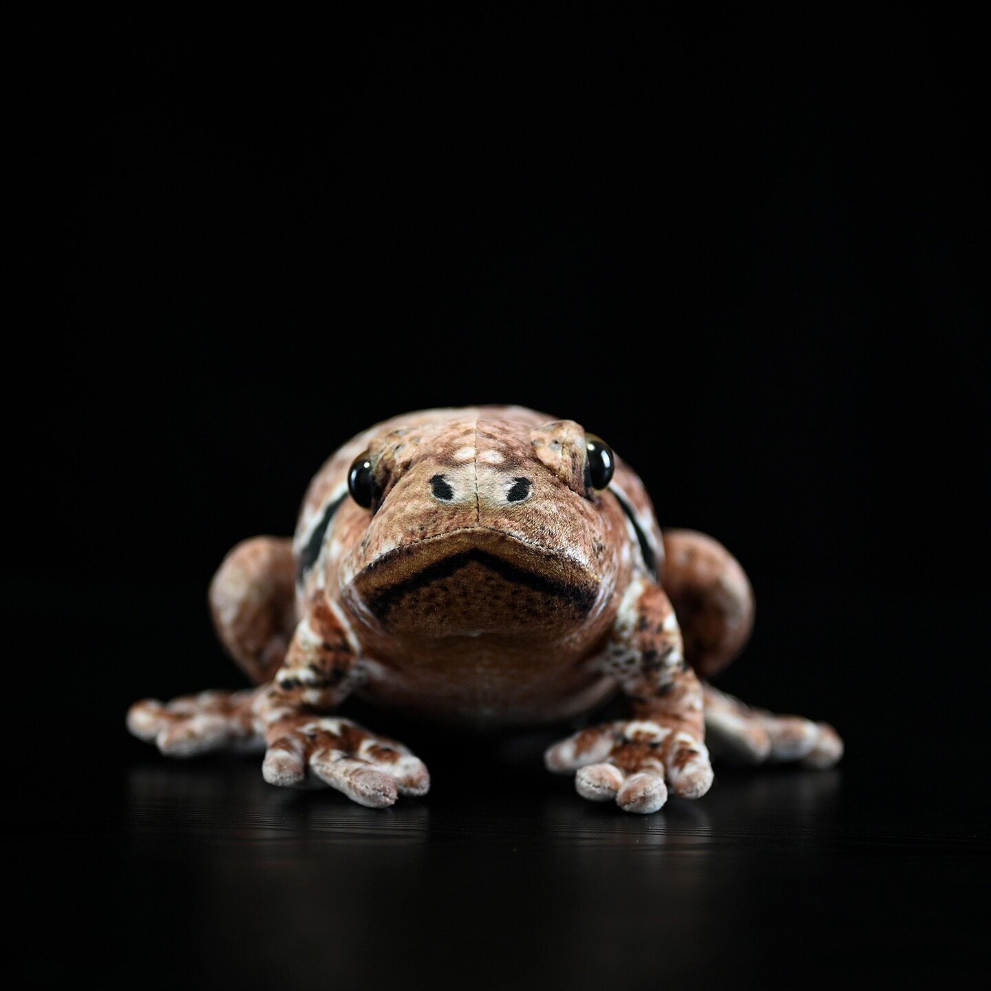 Front view of Japanese Common Toad plush with lifelike eyes and textured skin design by SoftDaysLab