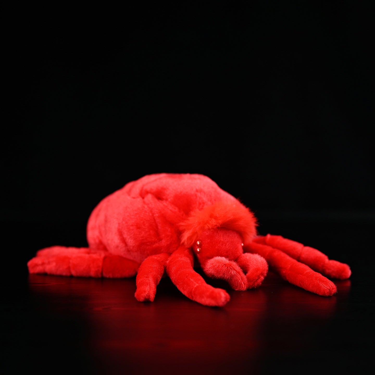 Front view of red velvet mite plush toy by SoftDaysLab, perfect for nature-inspired collections