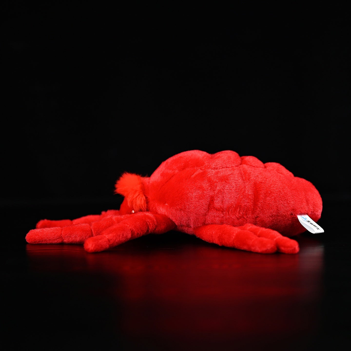 Full view of red velvet mite plush toy by SoftDaysLab, soft and vibrant for animal enthusiasts