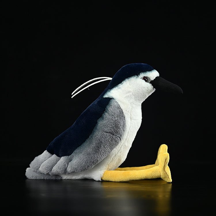 Realistic black-crowned night heron bird plush toy with soft texture and vibrant colors