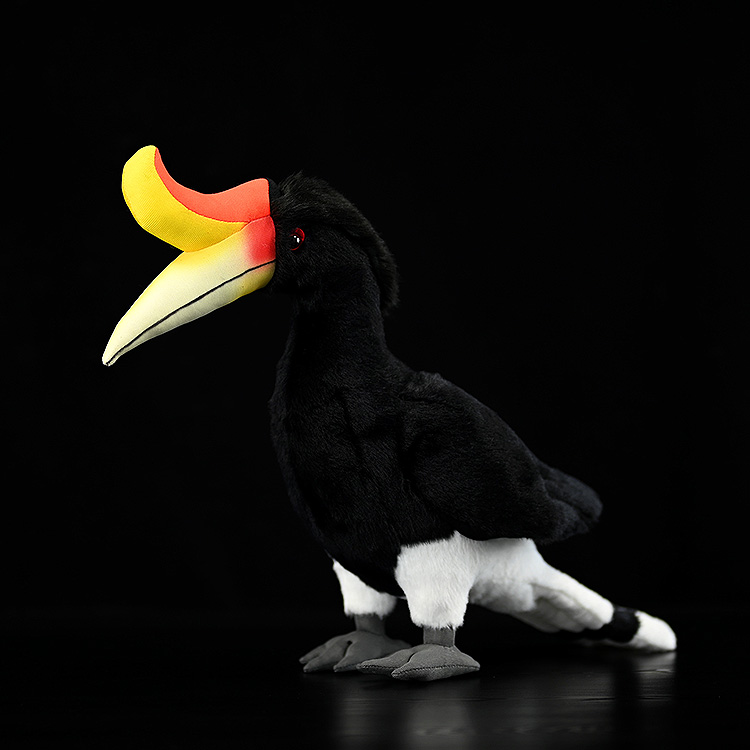 Full view of the Rhinoceros Hornbill plush by SoftDaysLab, a realistic stuffed bird with vibrant features