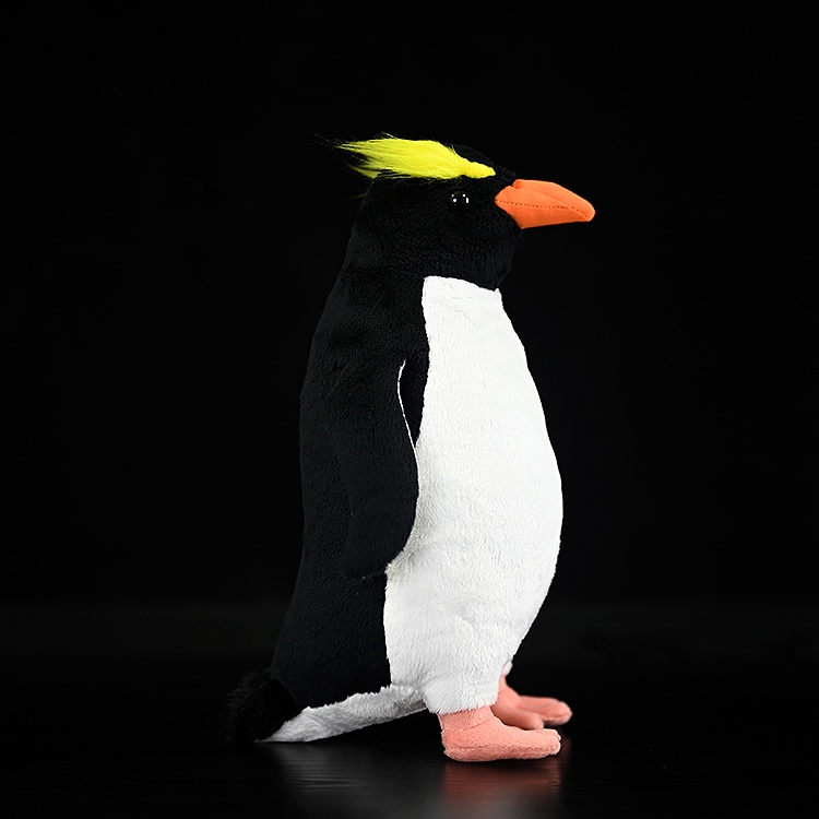 Side profile of a lifelike Fiordland penguin stuffed animal by SoftDaysLab, designed for penguin lovers