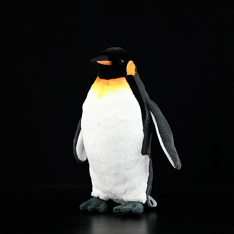 Realistic king penguin plush toy with lifelike orange and white chest details in a standing pose by SoftDaysLab