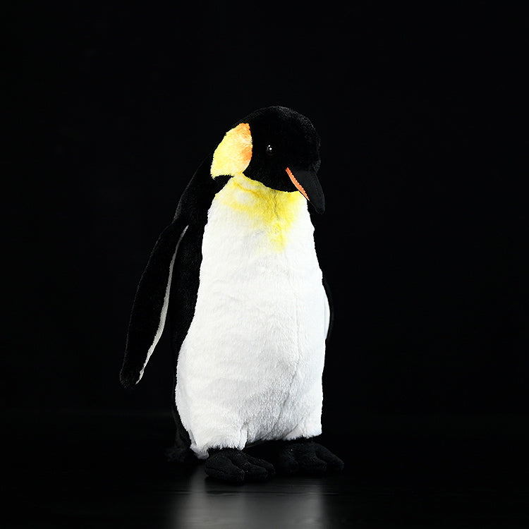 Realistic emperor penguin plush toy with bright yellow accents, perfect for animal and penguin enthusiasts