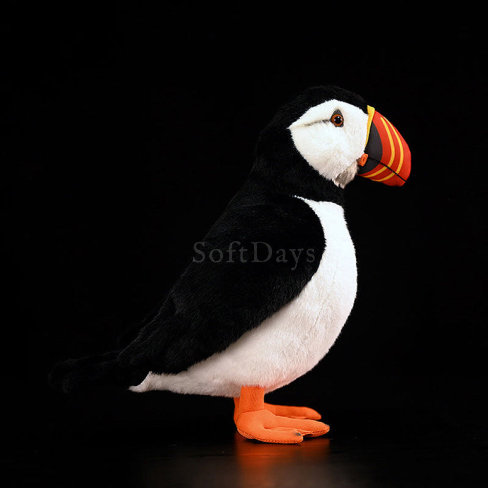 Atlantic Puffin plush toy with striking colorful beak, soft texture, and accurate bird-like posture