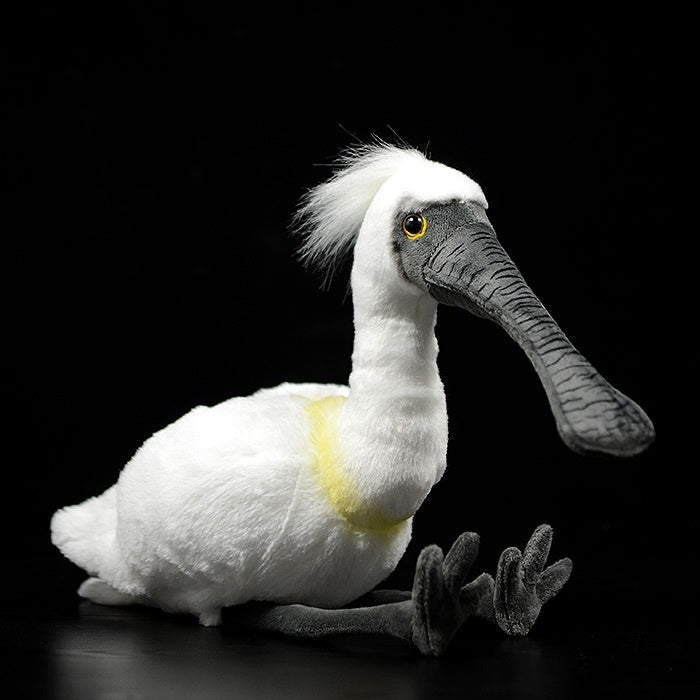 Realistic black-faced spoonbill plush toy by SoftDaysLab, lifelike design with soft materials