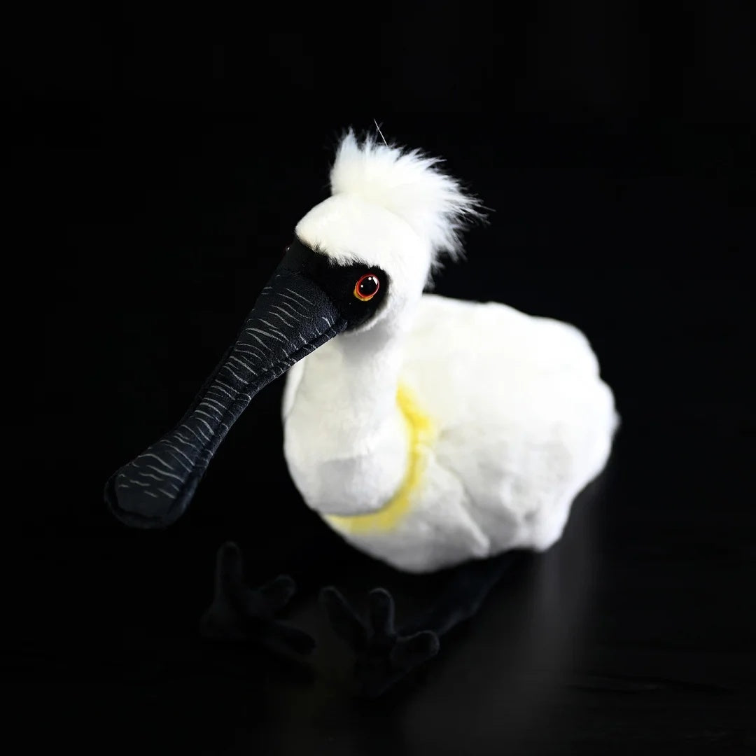 Overhead perspective of the Black-faced Spoonbill Plush Toy displaying its sleek and detailed design