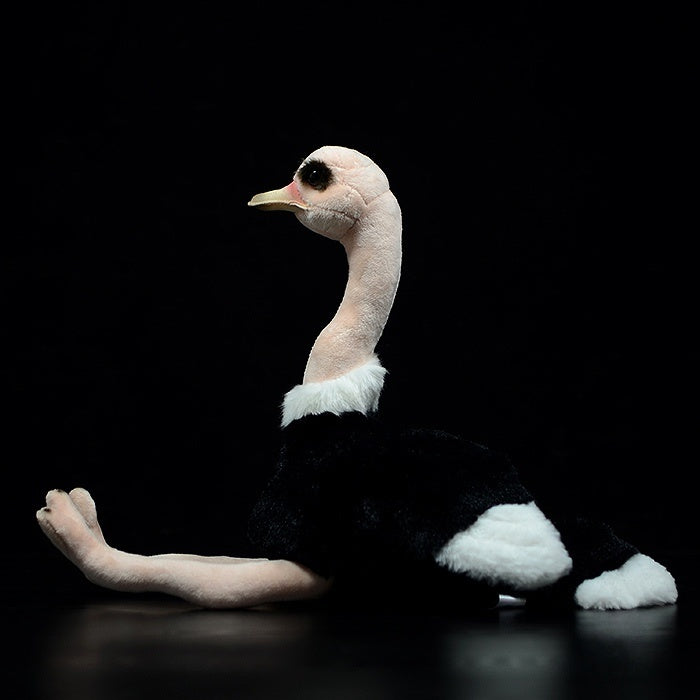 Side profile of lifelike ostrich plush toy with detailed features, ideal for bird enthusiasts
