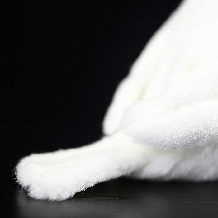 Tail close-up of White Java Sparrow bird plush showcasing its realistic and soft feathered design