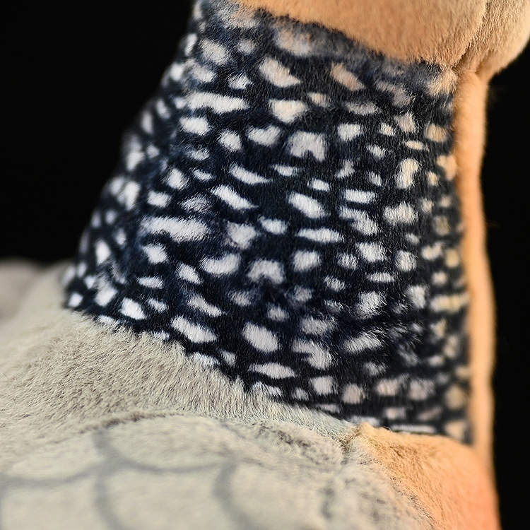 Neck detail of Spotted Dove plush toy, featuring its iconic black-and-white spotted ring