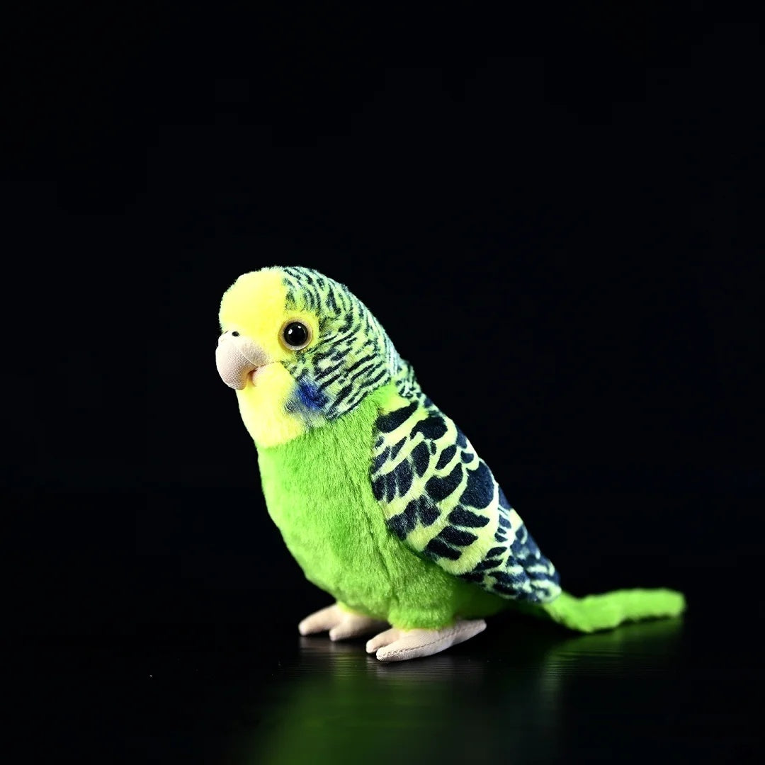 Budgerigar Plush Toy by SoftDaysLab, featuring lifelike green and yellow feathers and realistic details