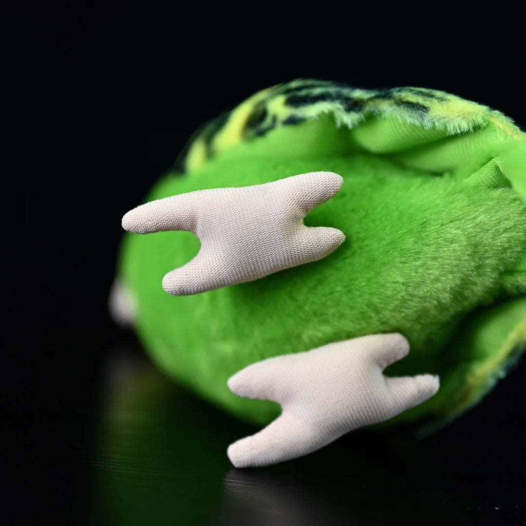 Close-up of the Budgerigar Plush Toy’s soft, realistic feet, crafted with attention to detail