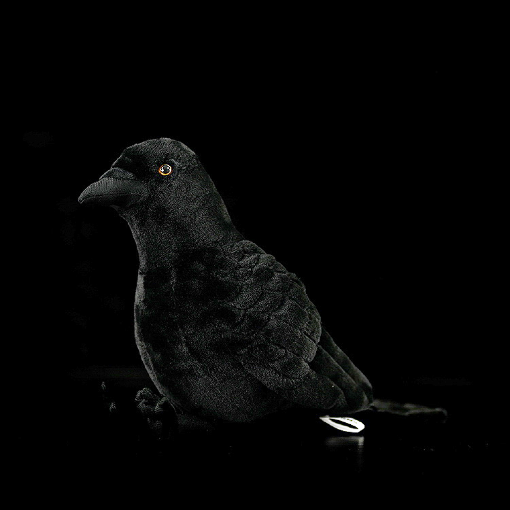 Realistic American crow plush toy by SoftDaysLab, showcasing lifelike details and sleek black design