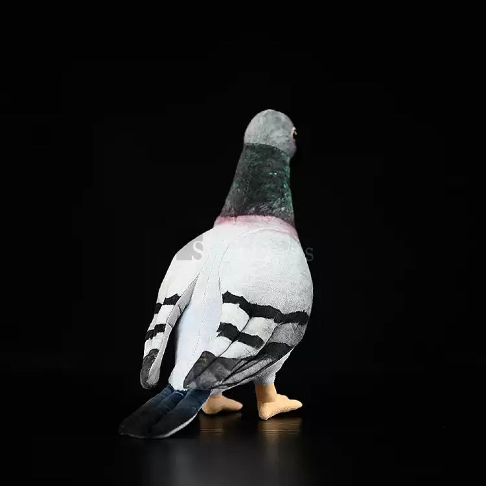 Back view of Hill Pigeon plush toy displaying detailed tail feathers and soft premium fabric