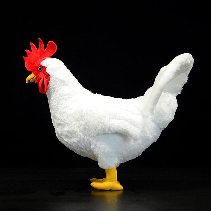 Profile view of White Rooster Chicken Plush Toy showing its realistic design and fluffy white body