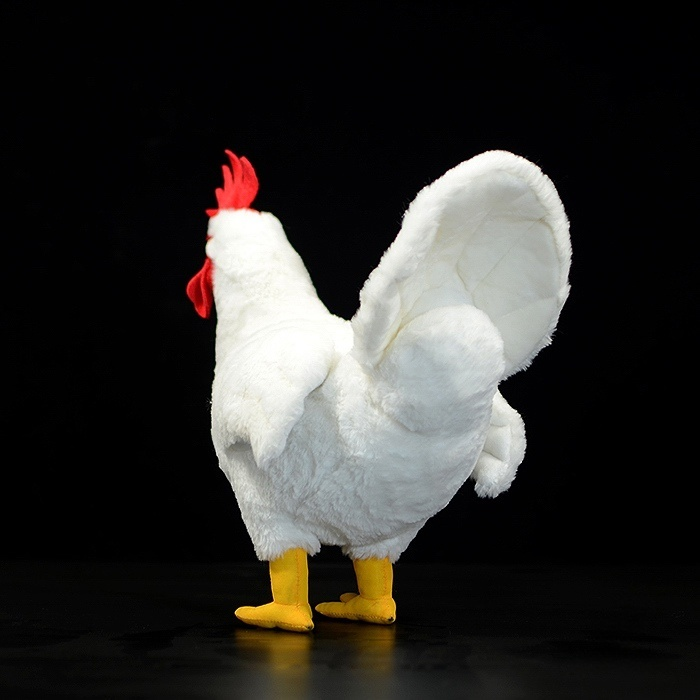 Rear view of White Rooster Chicken Plush Toy highlighting its detailed tail and soft texture by SoftDaysLab