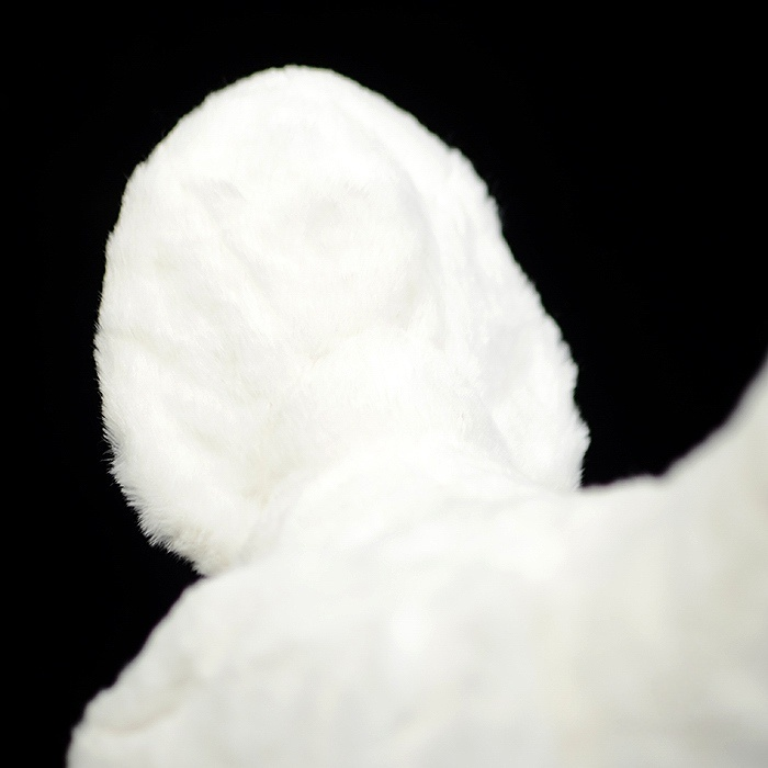 Close-up of White Rooster Chicken Plush Toy’s soft white tail, emphasizing its plush material and detail