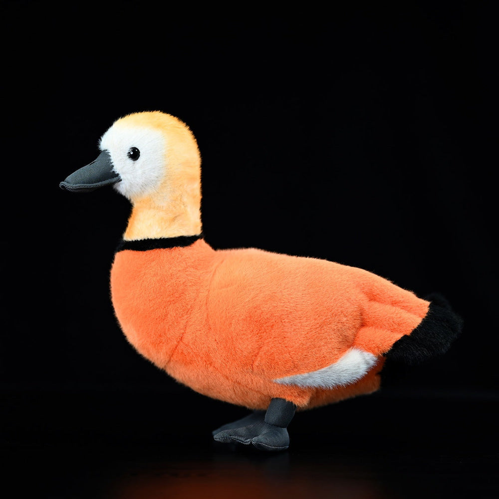 Full side view of Ruddy Shelduck Plush Toy, displaying its soft orange body and lifelike duck feet by SoftDaysLab