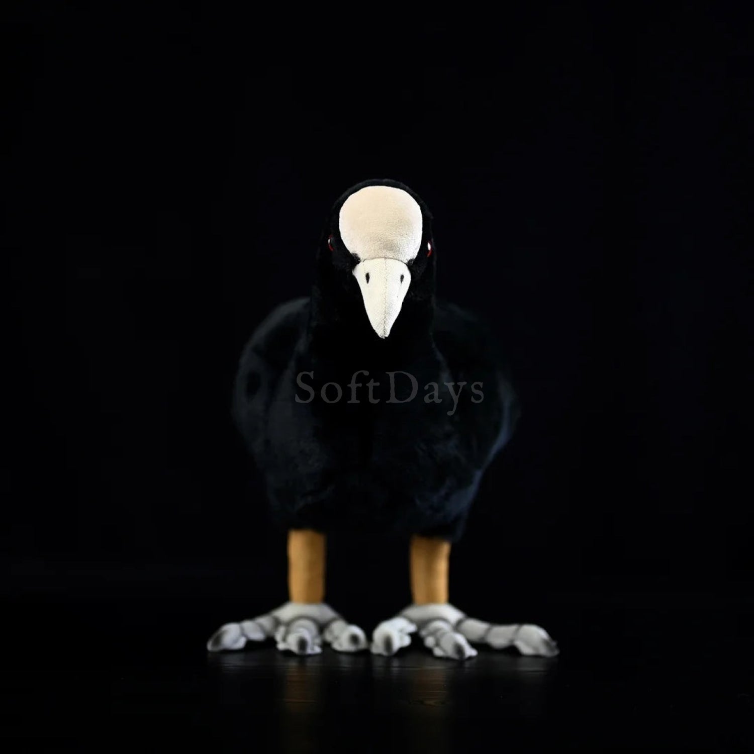 Realistic Eurasian Coot bird plush toy with black feathers, white beak, and red eyes