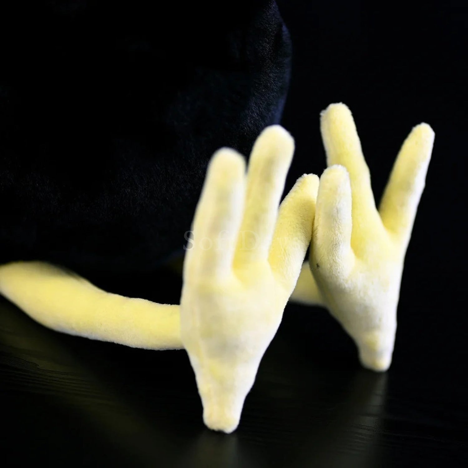 Detailed view of a Common Moorhen bird plush toy's yellow feet, suitable for nature and bird lovers