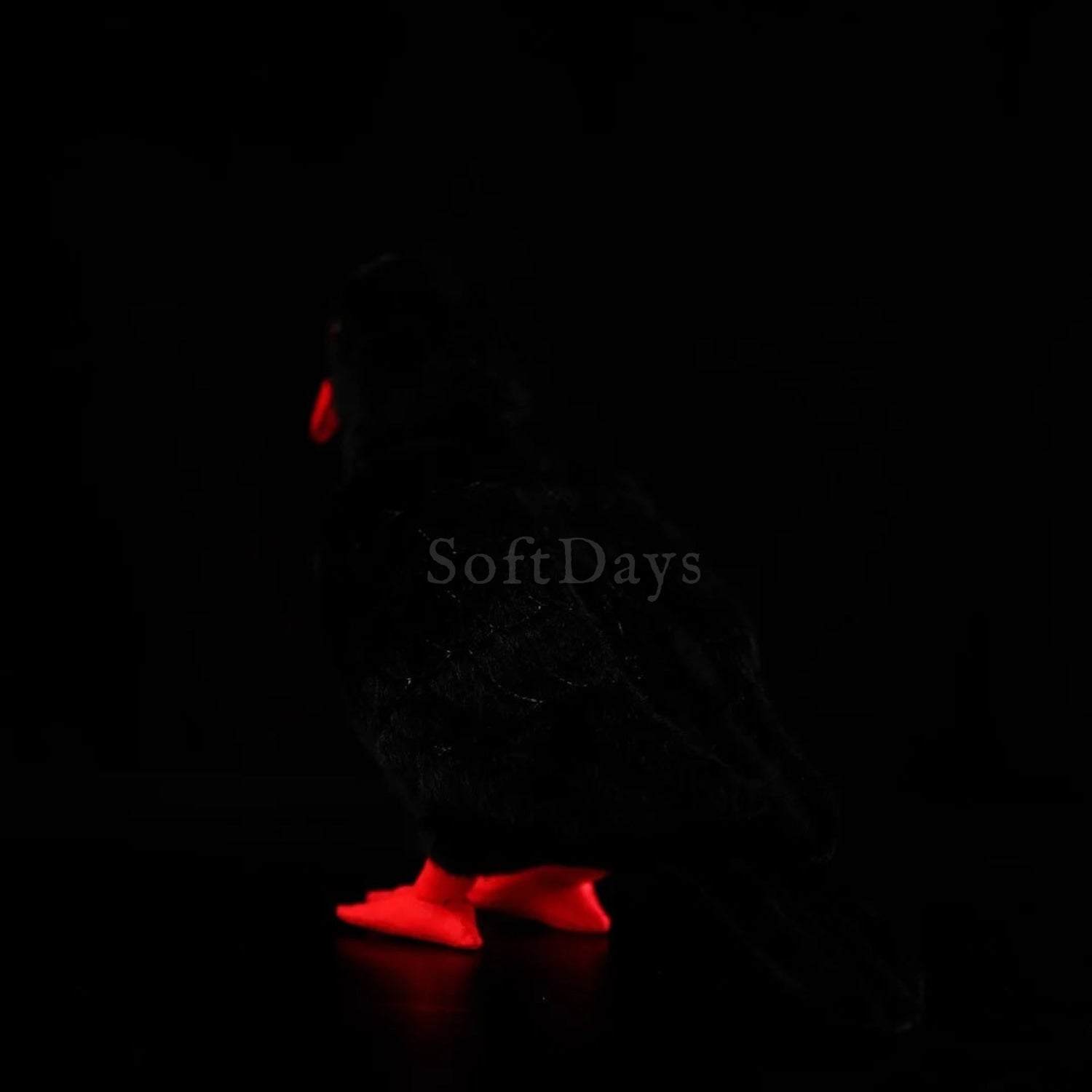 Red-Billed Chough stuffed bird plush with realistic design, vibrant red beak, and soft black texture