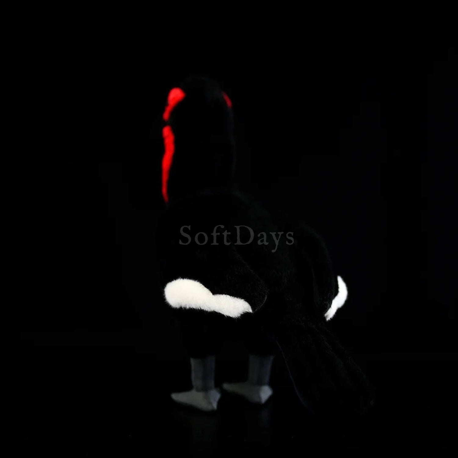 Back view of Southern Ground Hornbill bird plush toy showing detailed black feathers and white highlights