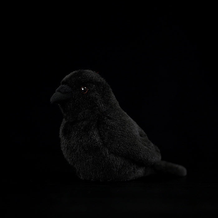 Side profile of a cute carrion crow plush toy with a chubby body, perfect for bird enthusiasts