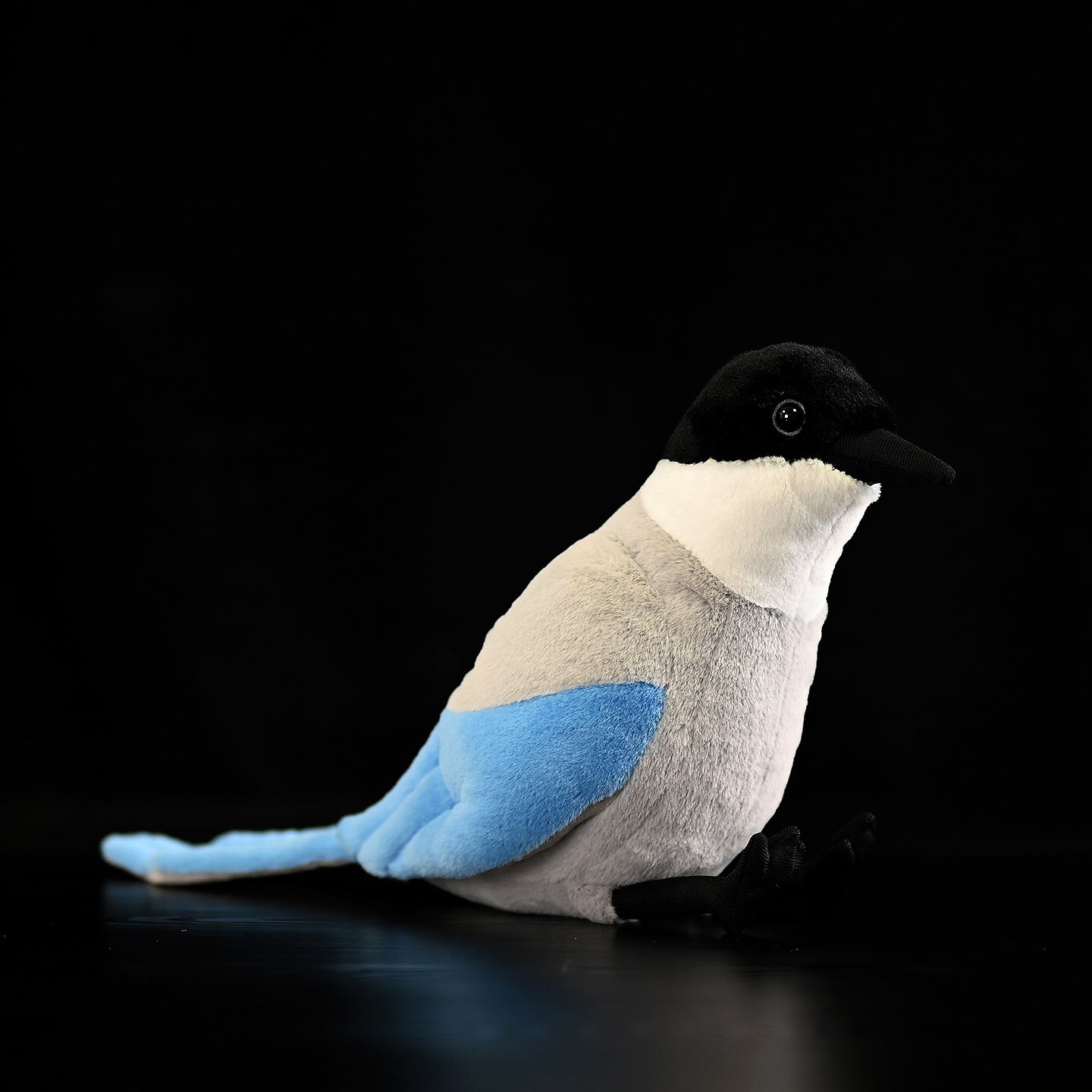Realistic azure-winged magpie plush toy by SoftDaysLab, showcasing lifelike details and azure wings