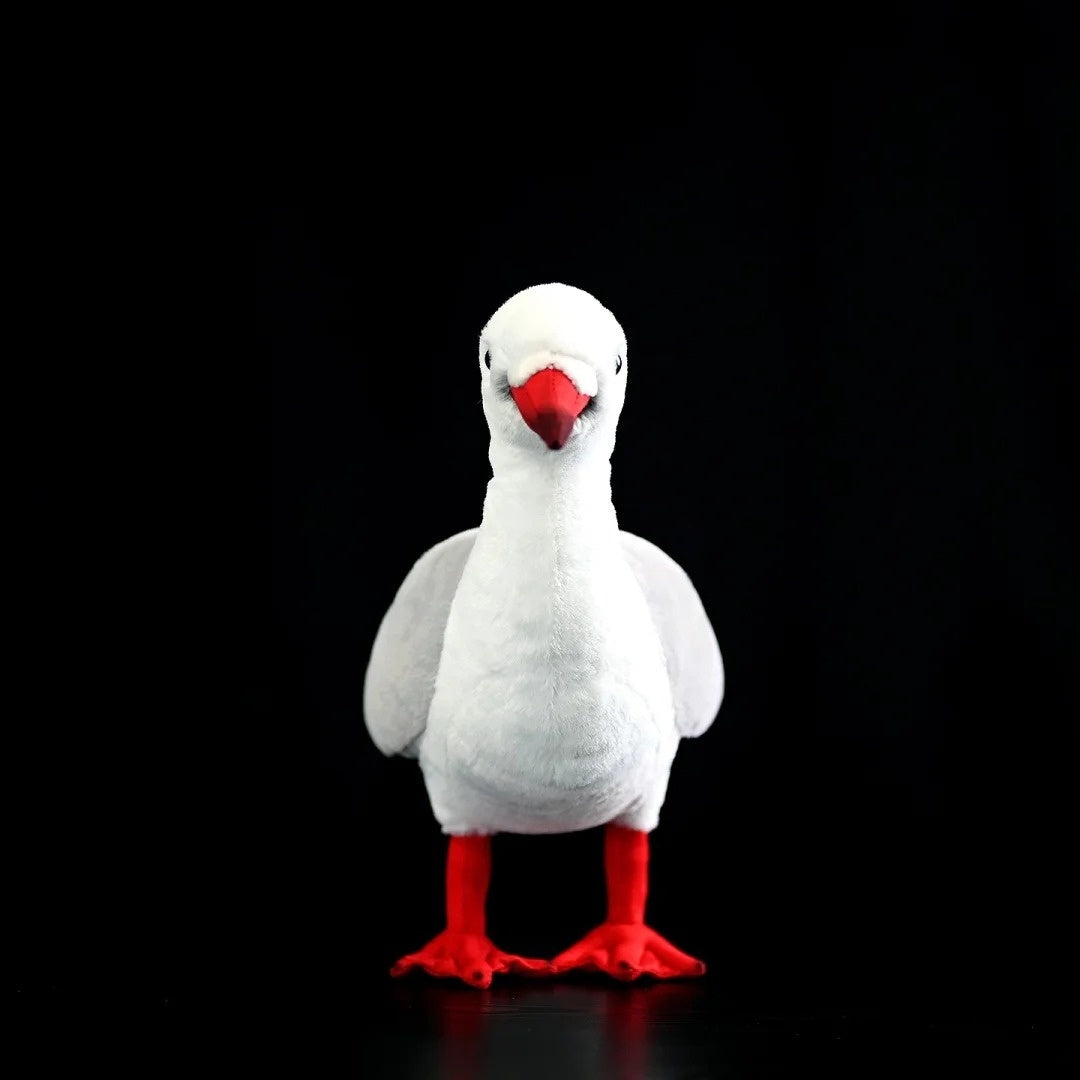 Front view of a Black-headed Gull plush toy with detailed red beak and feet, perfect for bird lovers