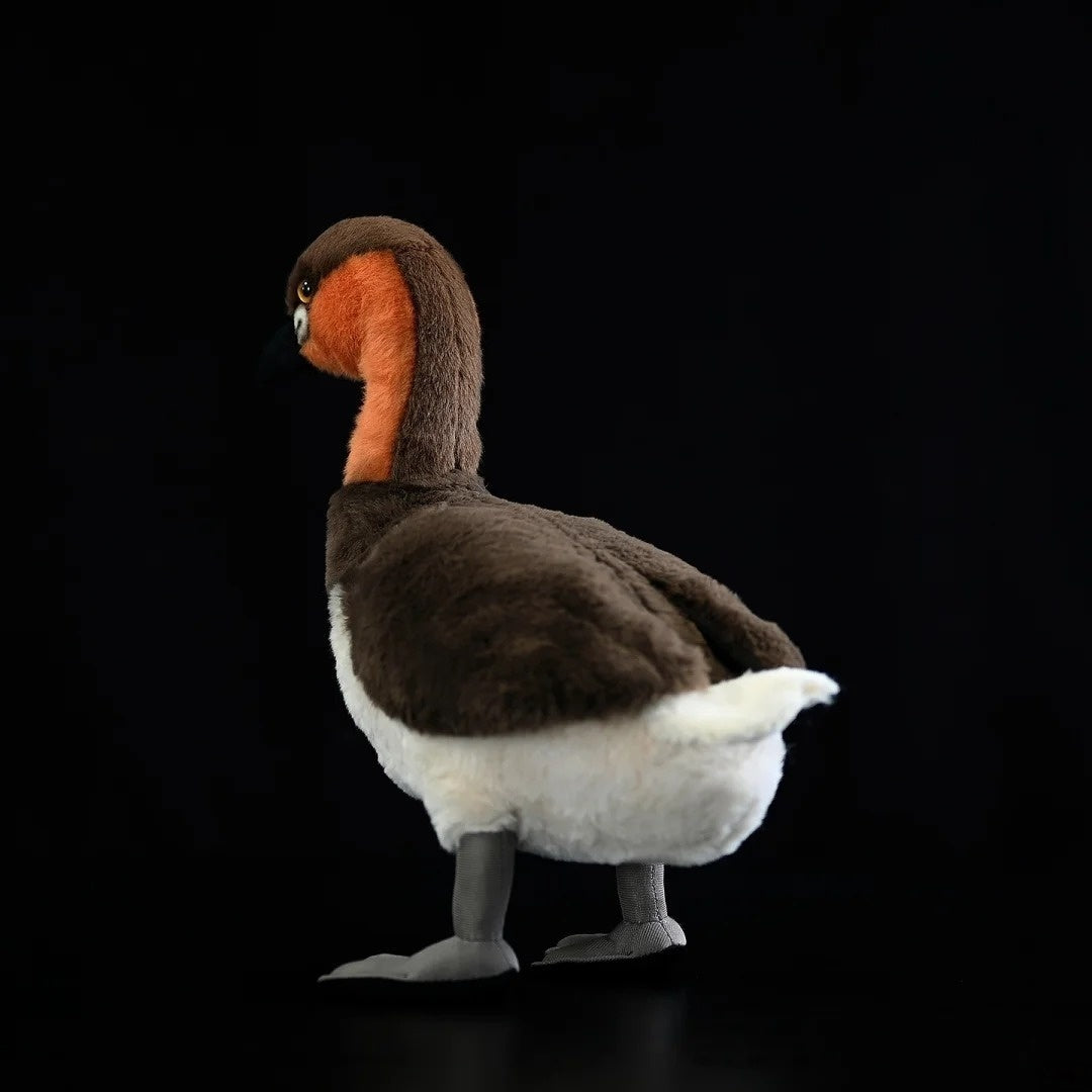 Side profile of Little Grebe stuffed bird toy showcasing its detailed brown and orange plumage