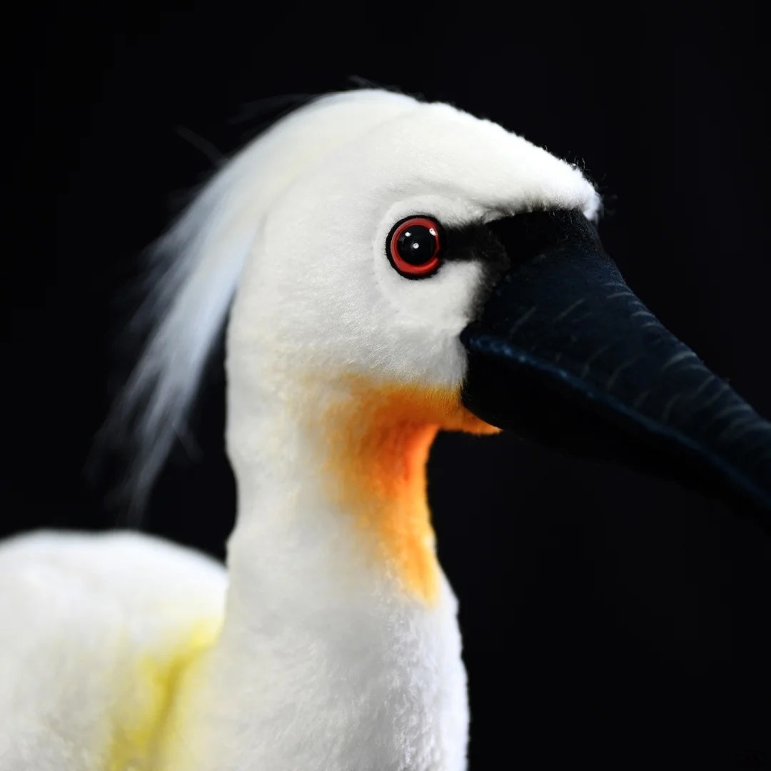 Zoomed-in shot of the plush's head, highlighting vivid red eyes and realistic feather textures by SoftDaysLab
