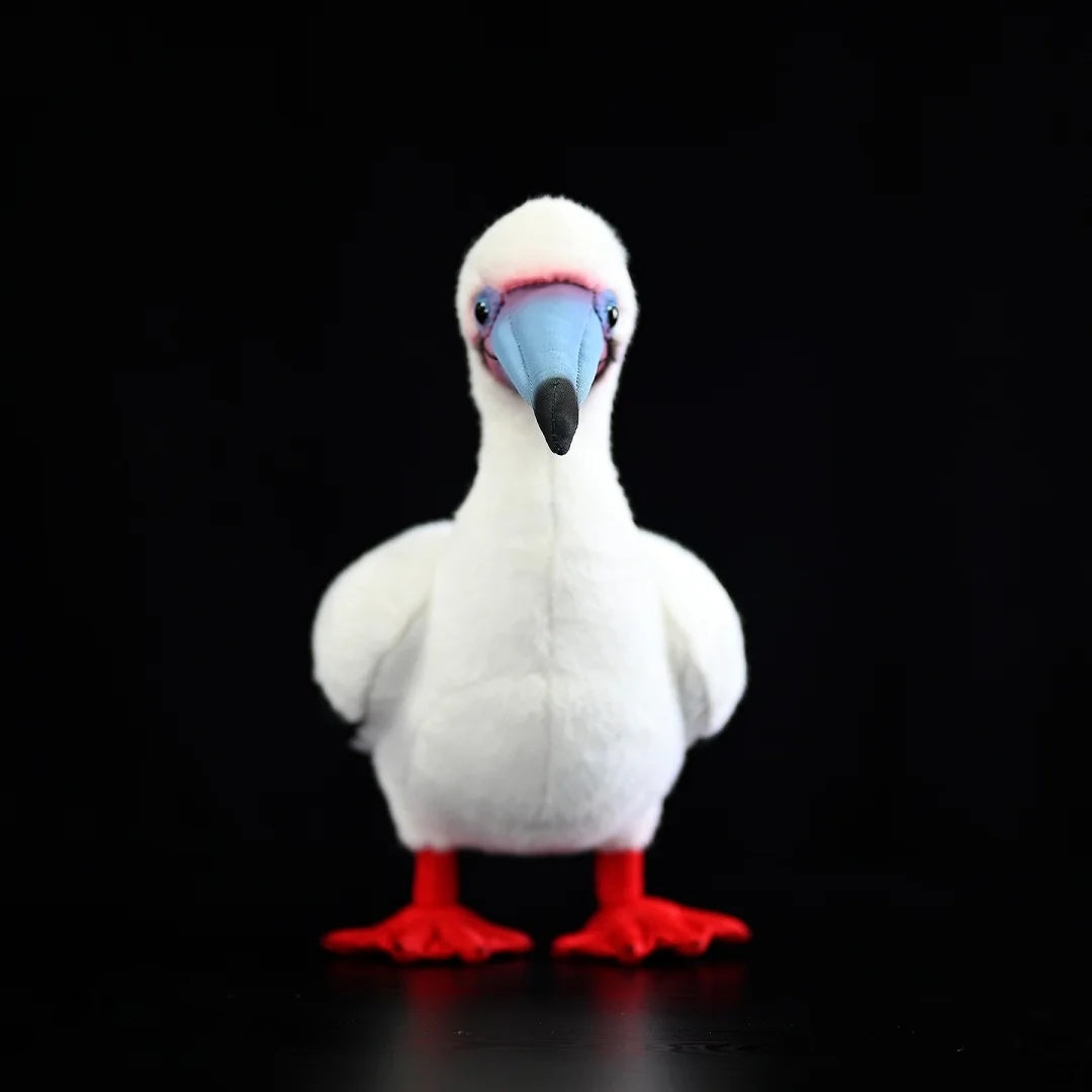 Front view of Red-footed Booby plush showing its iconic red feet and lifelike design by SoftDaysLab