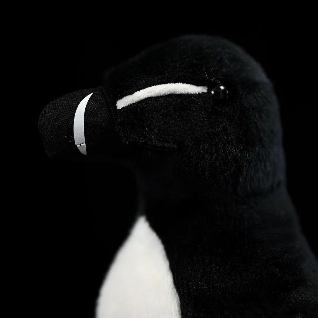 Close-up of Razorbill plush's face by SoftDaysLab®, showcasing its detailed beak and natural craftsmanship