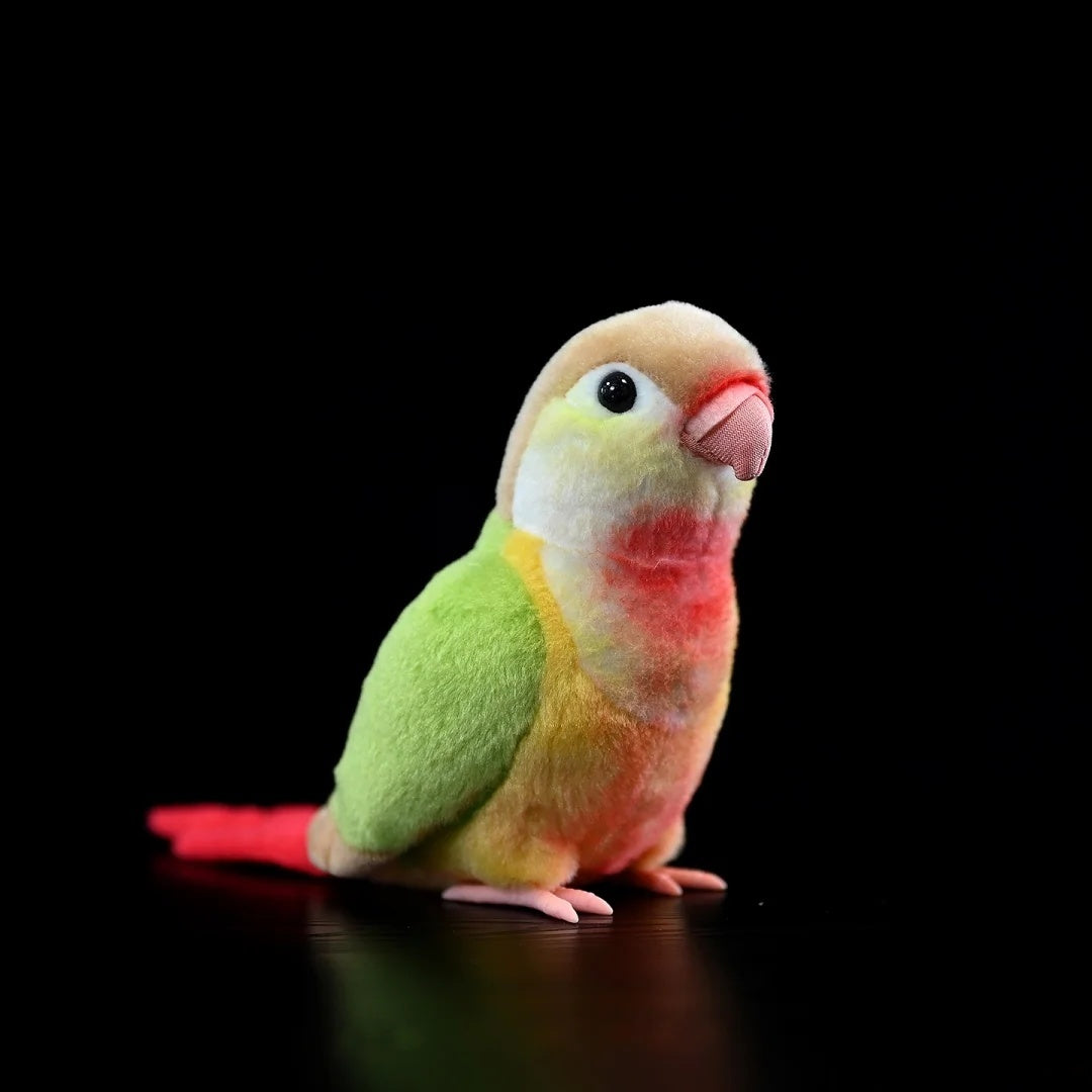 Lifelike Pineapple Green-cheeked Conure plush toy by SoftDaysLab®, featuring vibrant green and red hues