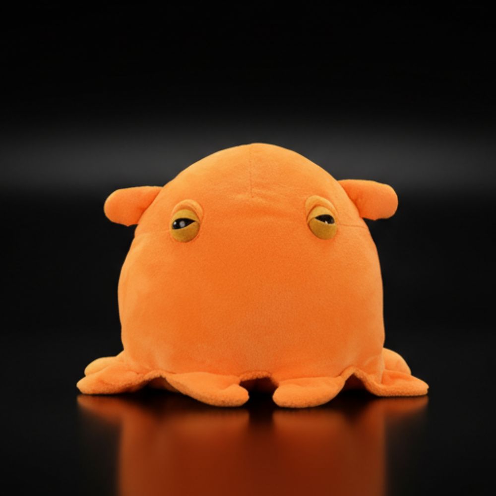 Front view of an adorable orange Dumbo Octopus plush toy by SoftDaysLab, perfect for sea animal lovers