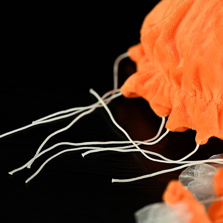 Close-up of Pacific sea nettle jellyfish plush’s soft thread-like tentacles, perfect for ocean lovers