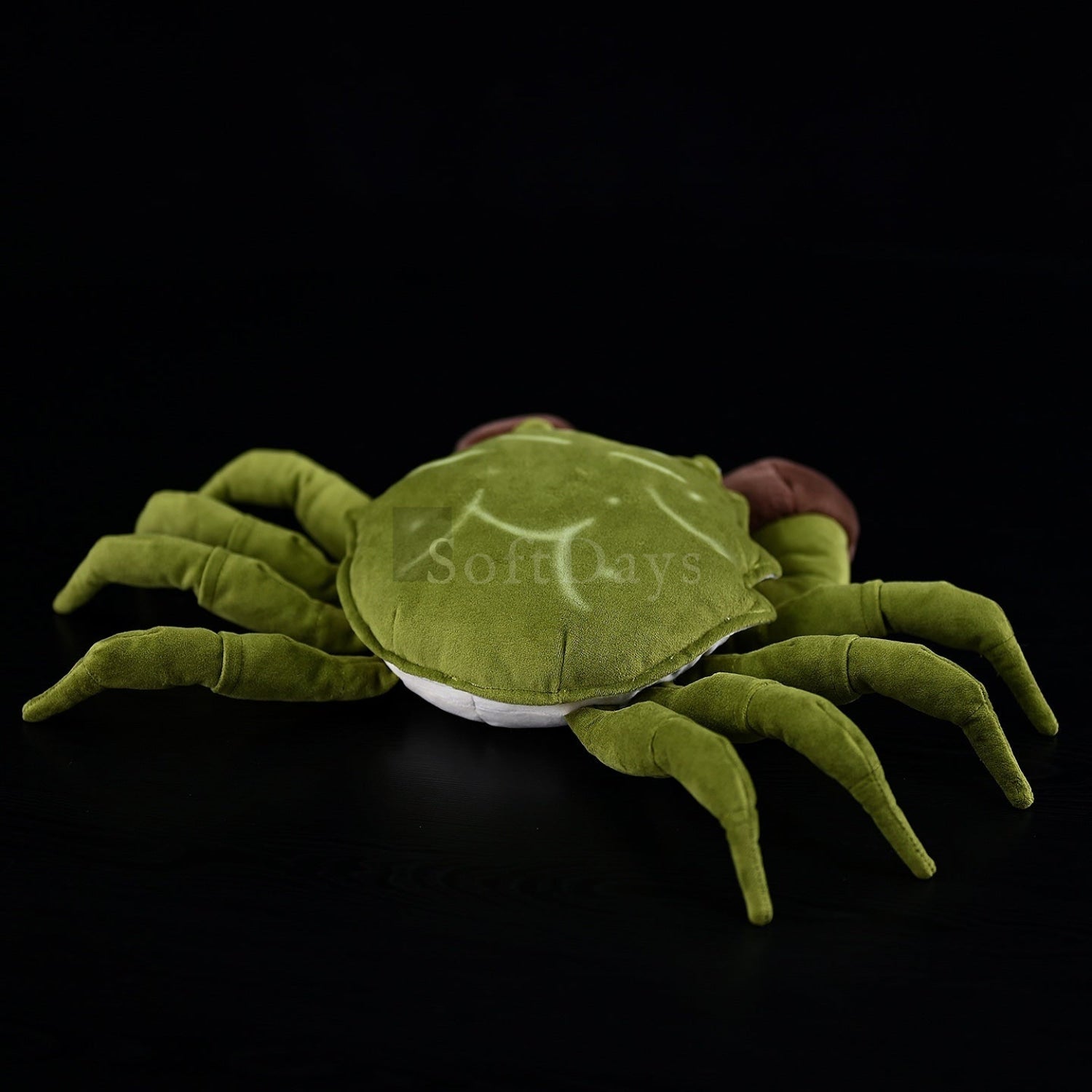 Back view of a Chinese mitten crab plush toy highlighting its detailed shell and lifelike craftsmanship