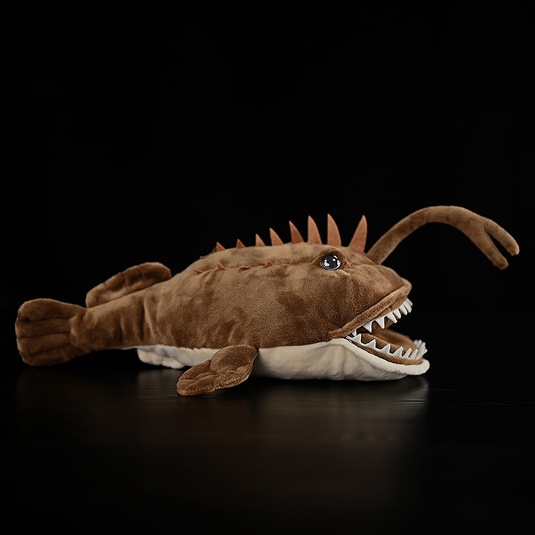 Profile of American Monkfish plush by SoftDaysLab, featuring realistic fins and a soft, detailed appearance