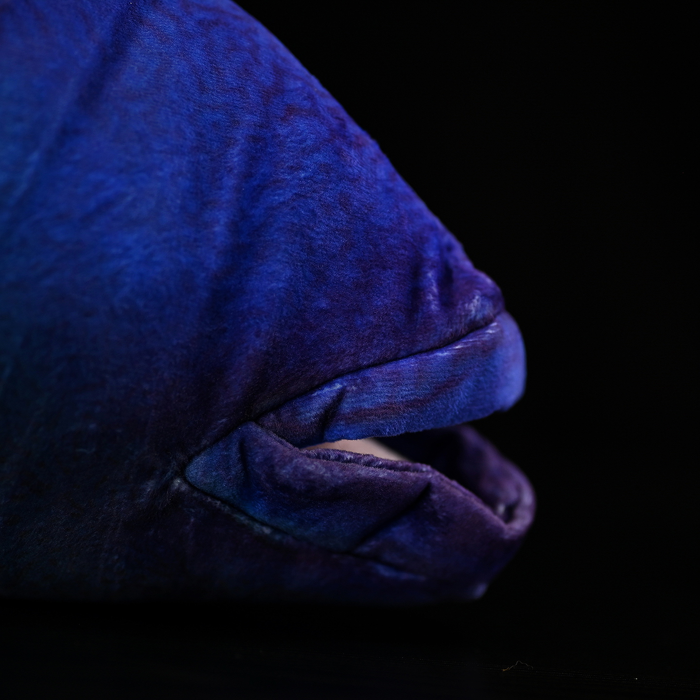 Close-up of the Humphead Wrasse plush toy’s open mouth, emphasizing its realistic craftsmanship