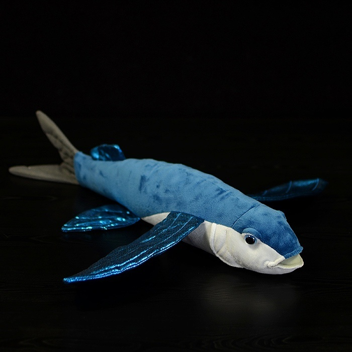 Realistic four-winged flying fish plush toy with shimmering fins, soft texture by SoftDaysLab