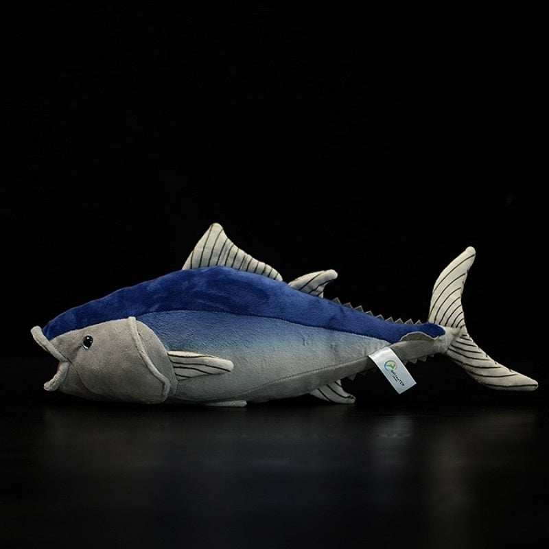 Side profile of Atlantic Bluefin Tuna plush toy with gradient blue and gray tones by SoftDaysLab