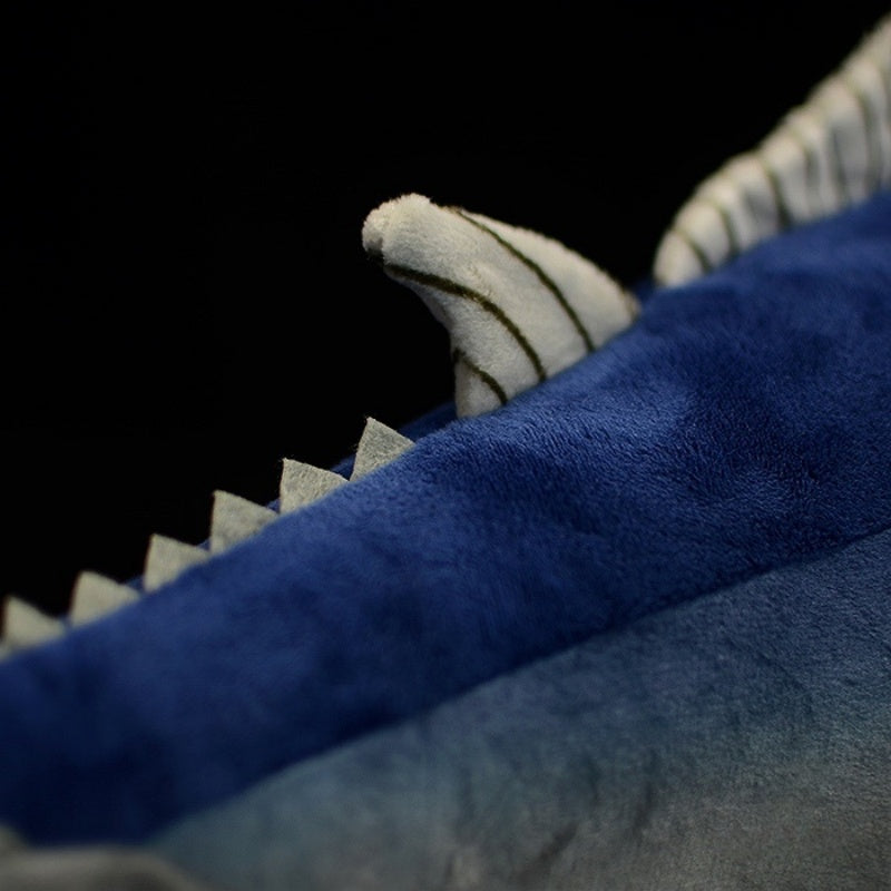 Dorsal fin detail of Atlantic Bluefin Tuna plush toy, featuring a realistic striped pattern
