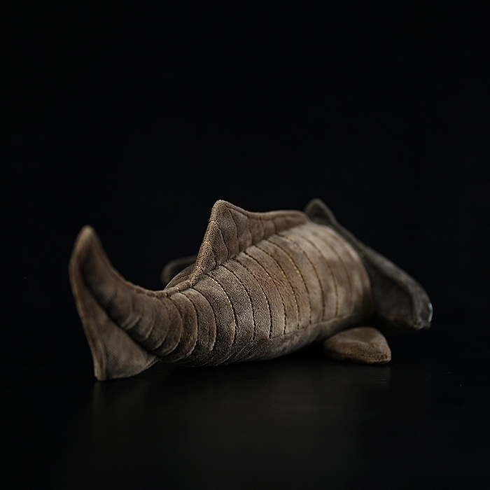 Rear view of Cephalaspis stuffed animal highlighting its segmented tail and soft texture by SoftDaysLab