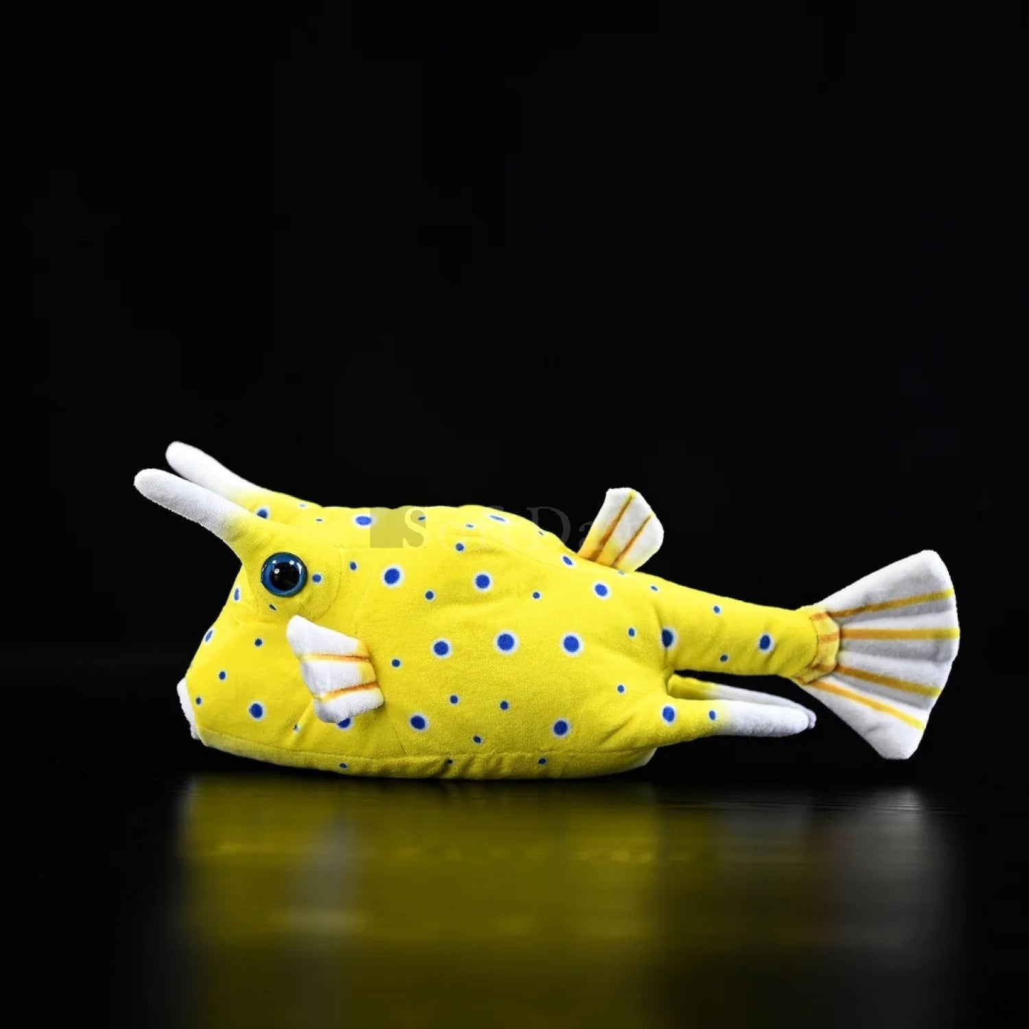 Lifelike Longhorn Cowfish plush toy with realistic tail and detailed blue spots