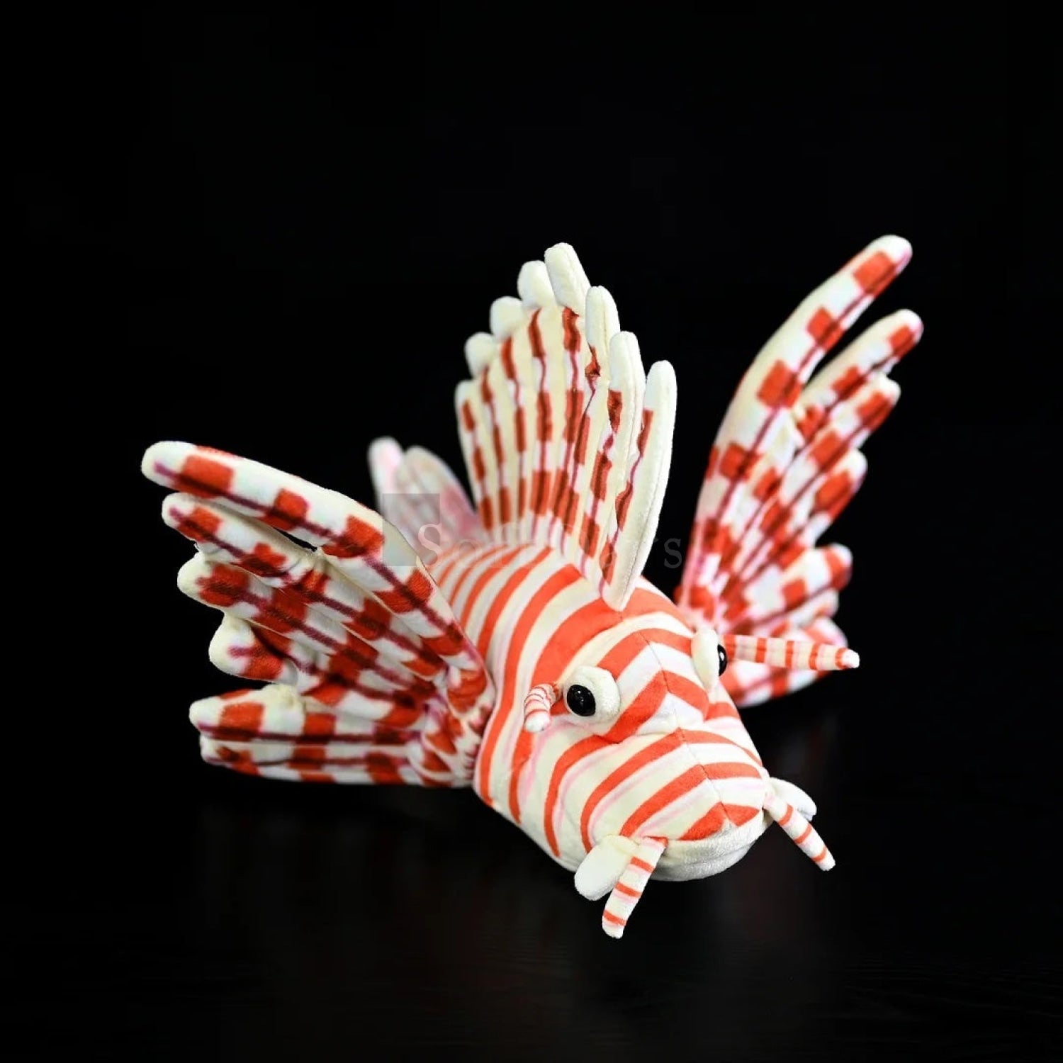 Lifelike red lionfish plush toy with detailed tail and vibrant marine-inspired design