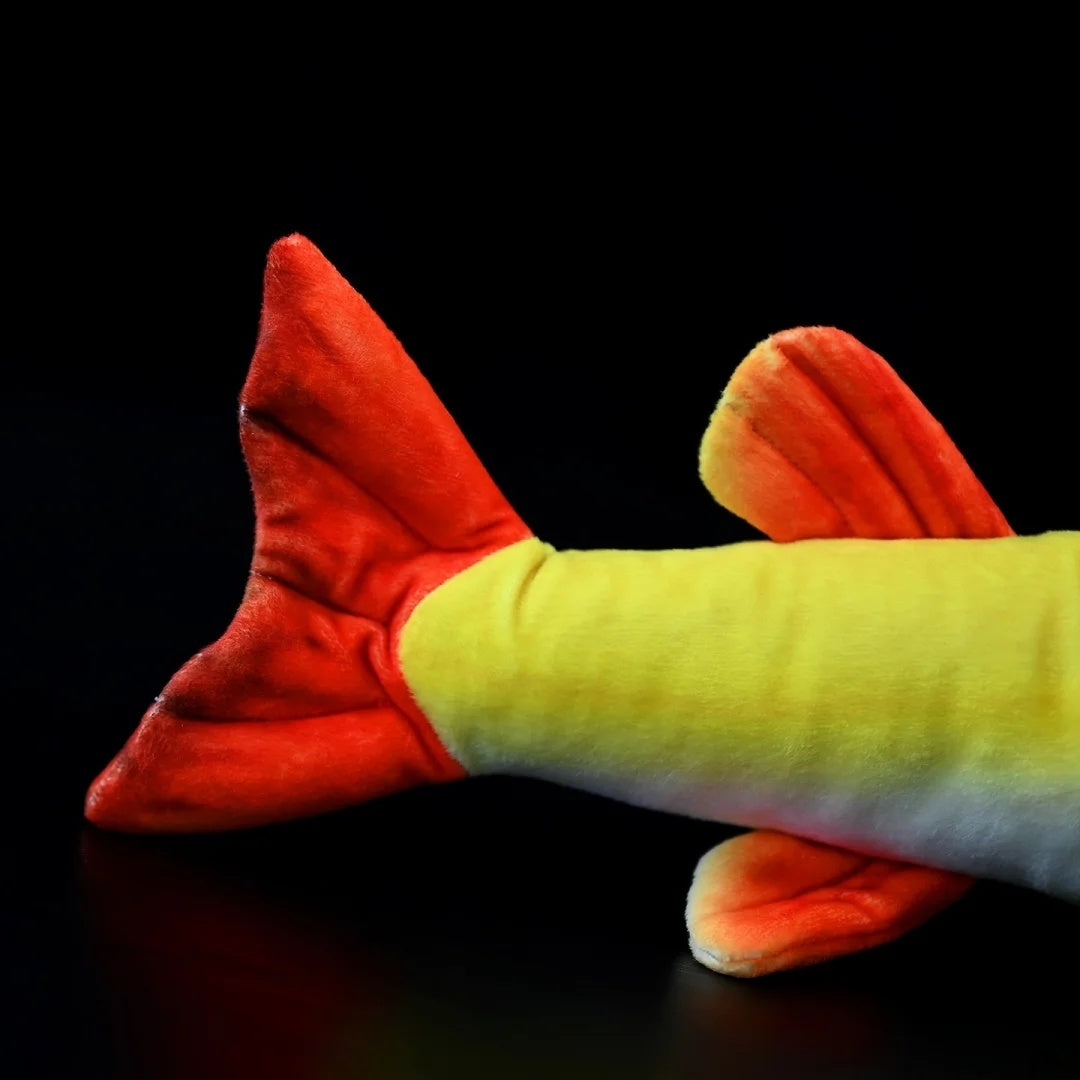 Zoomed-in detail of the fin and tail on Golden Redtail Catfish Plush by SoftDaysLab®, premium quality toy