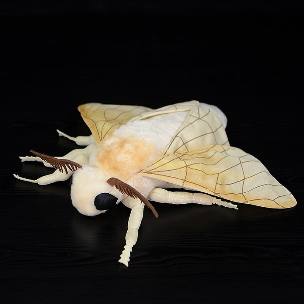 Lifelike Silk Moth plush toy by SoftDaysLab, showcasing realistic wings, soft texture, and intricate insect design
