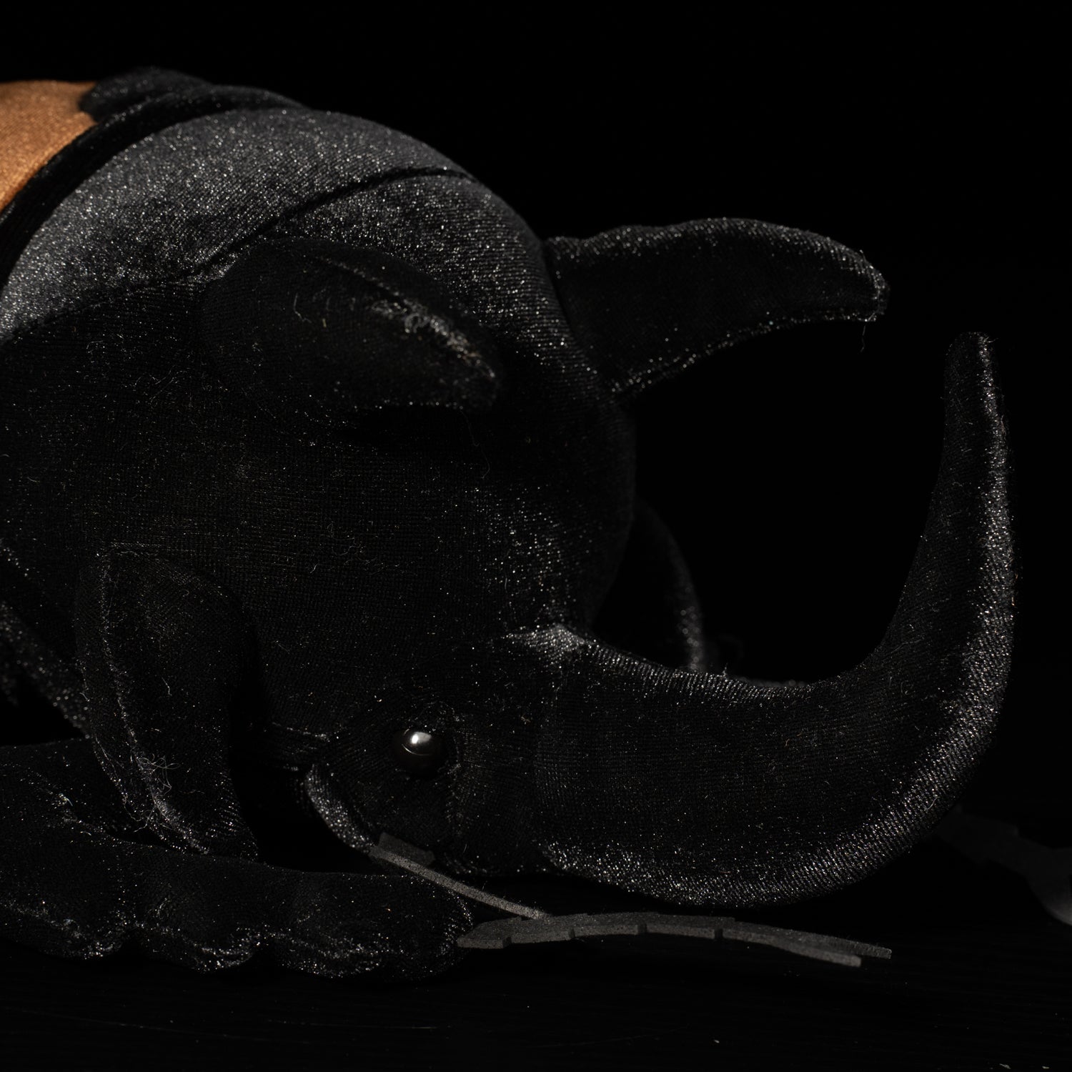 Close-up of the beetle plush's long cephalic horn, emphasizing its realistic and soft design by SoftDaysLab