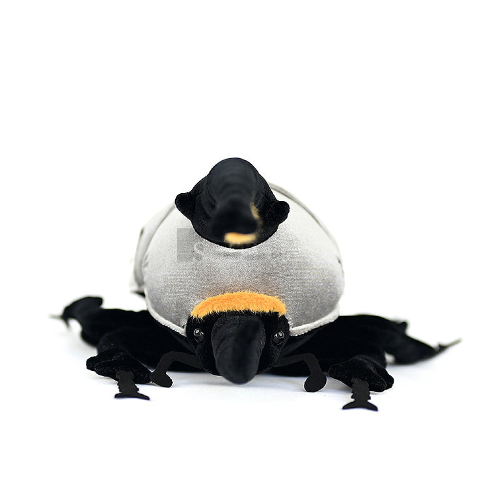 Front view of plush Western Hercules beetle showcasing its prominent horns and lifelike design